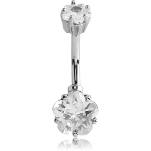 SURGICAL STEEL INTERNALLY THREADED FLOWER PRONG SET DOUBLE JEWELLED NAVEL BANANA