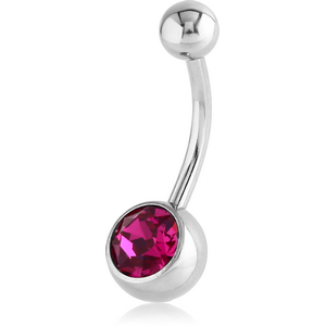 SURGICAL STEEL INTERNALLY THREADED SWAROVSKI CRYSTAL JEWELLED NAVEL BANANA