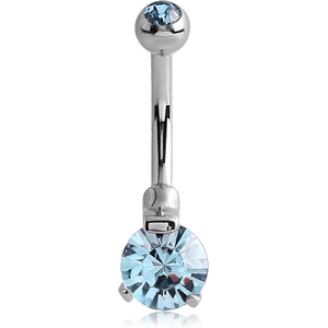 SURGICAL STEEL INTERNALLY THREADED DOUBLE JEWELLED NAVEL BANANA-BOTTOM ROUND PRONG SET