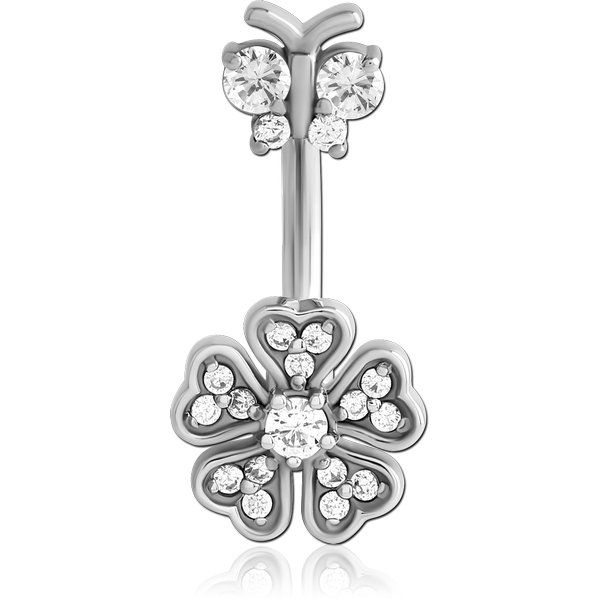 SURGICAL STEEL INTERNALLY THREADED DOUBLE JEWELLED NAVEL BANANA