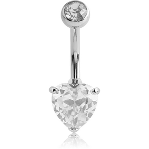 SURGICAL STEEL INTERNALLY THREADED DOUBLE JEWELLED NAVEL BANANA-BOTTOM HEART PRONG SET