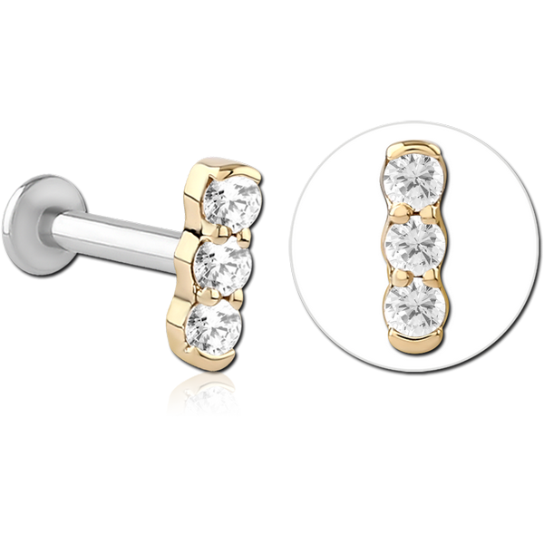 14K GOLD JEWELLED ATTACHMENT WITH SURGICAL STEEL INTERNALLY THREADED MICRO LABRET PIN