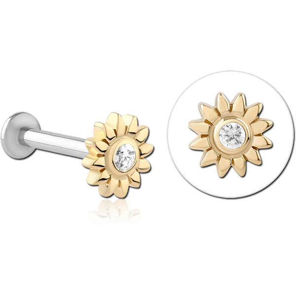 14K GOLD JEWELLED ATTACHMENT WITH SURGICAL STEEL INTERNALLY THREADED MICRO LABRET PIN