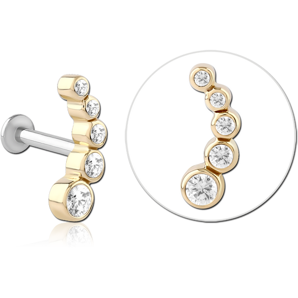 14K GOLD JEWELLED ATTACHMENT WITH SURGICAL STEEL INTERNALLY THREADED MICRO LABRET PIN