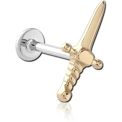 14K GOLD ATTACHMENT WITH SURGICAL STEEL INTERNALLY THREADED MICRO LABRET PIN