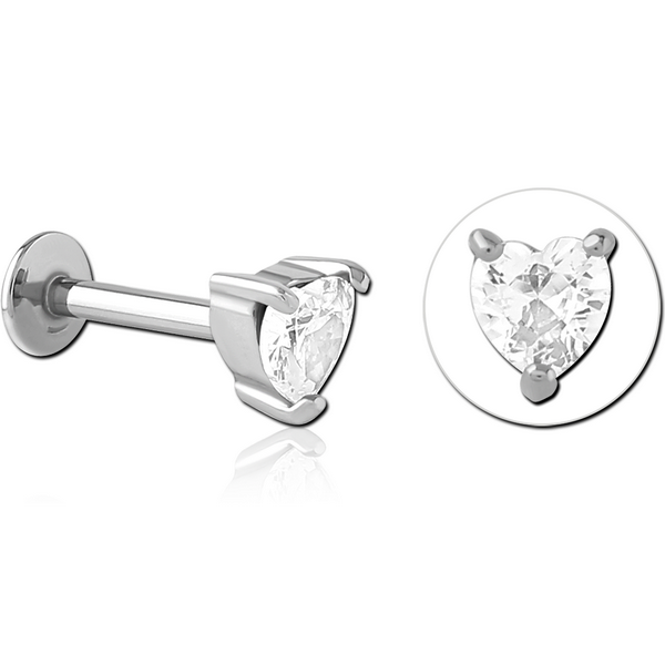 SURGICAL STEEL INTERNALLY THREADED JEWELLED MICRO LABRET - HEART