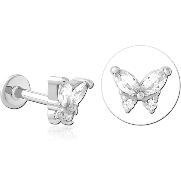 SURGICAL STEEL INTERNALLY THREADED JEWELLED MICRO LABRET