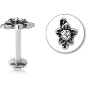 SURGICAL STEEL INTERNALLY THREADED JEWELLED MICRO LABRET - FLOWER