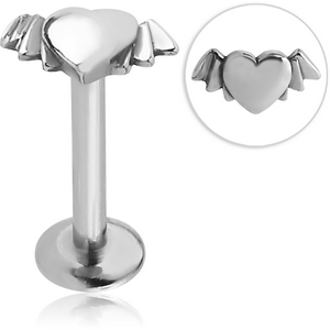 SURGICAL STEEL INTERNALLY THREADED MICRO LABRET WITH WINGED HEART