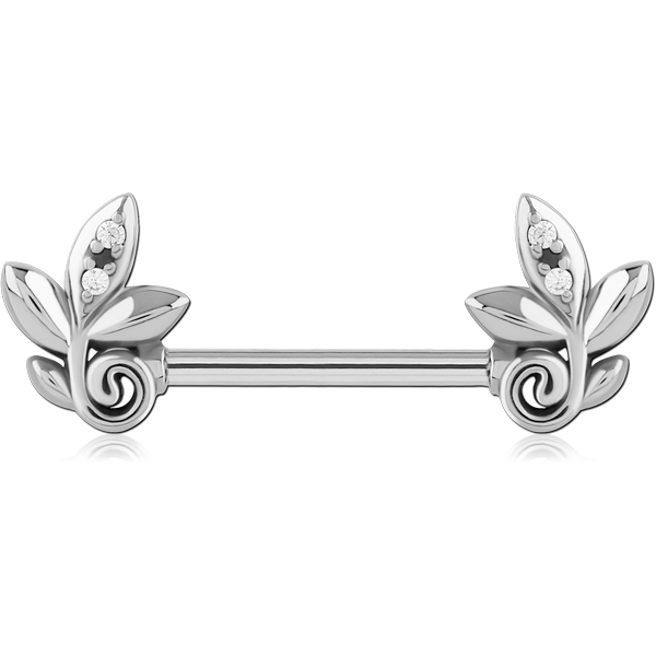 SURGICAL STEEL NIPPLE PIERCING INTERNAL THREADED JEWELLED BAR