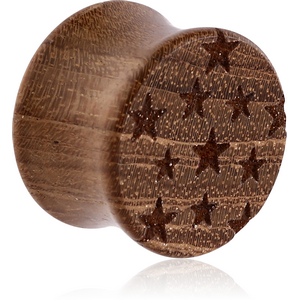 ORGANIC WOODEN PLUG TEAK DOUBLE FLARED WITH STARS