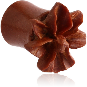 ORGANIC WOODEN PLUG -SAWO DOUBLE FLARED CARVED FLOWER