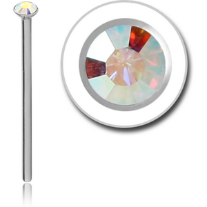 SURGICAL STEEL JEWELLED STRAIGHT NOSE STUD WITH GLUED STONE 15MM