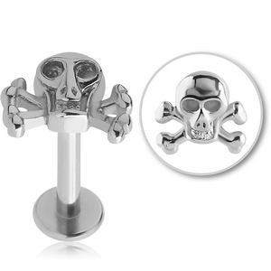 SURGICAL STEEL LABRET - CROSSBONES SKULL