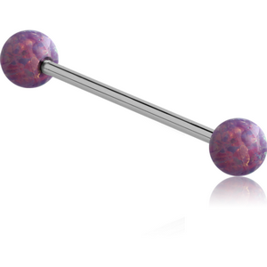 SURGICAL STEEL MICRO BARBELL WITH DOUBLE SYNTHETIC OPAL BALLS