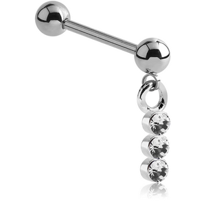 SURGICAL STEEL MICRO BARBELL WITH DANGLING TRIPLE JEWELLED CHARM