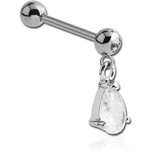 SURGICAL STEEL JEWELLED MICRO BARBELL WITH TEAR DROP CHARM