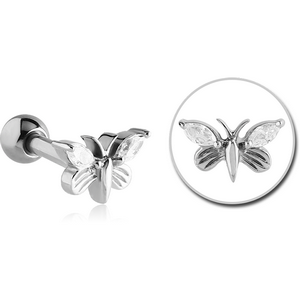 SURGICAL STEEL JEWELLED TRAGUS MICRO BARBELL - BUTTERFLY