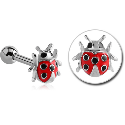 SURGICAL STEEL TRAGUS MICRO BARBELL - LADY BUG