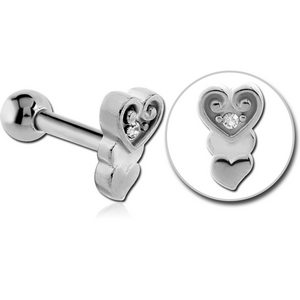 SURGICAL STEEL JEWELLED TRAGUS MICRO BARBELL - HEART