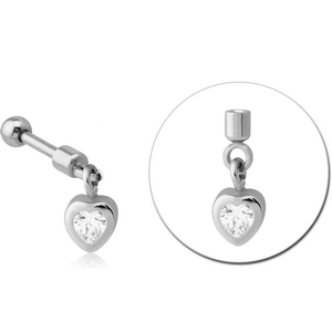 SURGICAL STEEL HELIX MICRO BARBELL WITH JEWELLED CHARM - HEART