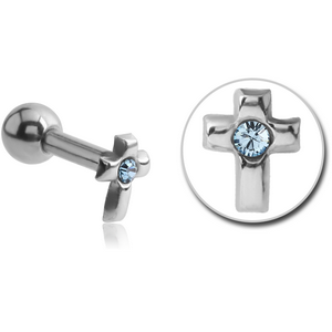 SURGICAL STEEL JEWELLED CROSS TRAGUS MICRO BARBELL