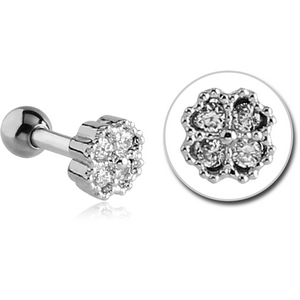 SURGICAL STEEL JEWELLED TRAGUS MICRO BARBELL - SHAMROCK