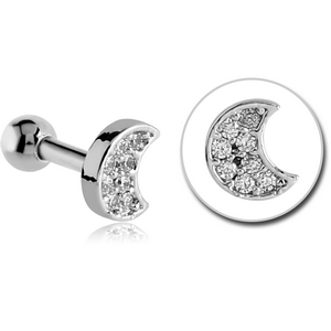 SURGICAL STEEL JEWELLED TRAGUS MICRO BARBELL - CRESCENT