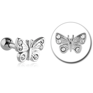 SURGICAL STEEL JEWELLED TRAGUS BARBELL - BUTTERFLY