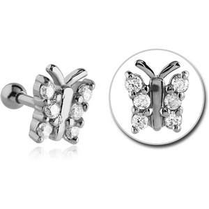 SURGICAL STEEL JEWELLED TRAGUS MICRO BARBELL - BUTTERFLY