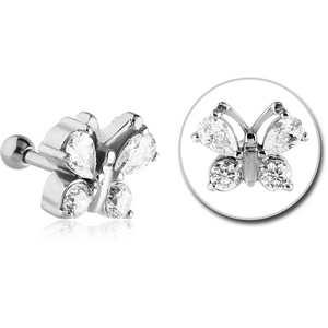 SURGICAL STEEL JEWELLED BUTTERFLY TRAGUS MICRO BARBELL