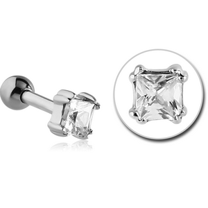 SURGICAL STEEL JEWELLED TRAGUS MICRO BARBELL - SQUARE