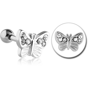 SURGICAL STEEL JEWELLED TRAGUS MICRO BARBELL - BUTTERFLY