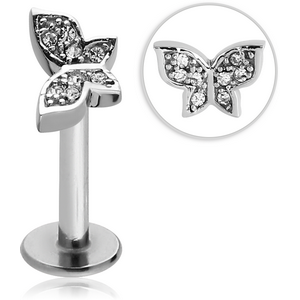 SURGICAL STEEL MICRO LABRET WITH JEWELLED ATTACHMENT - BUTTERFLY