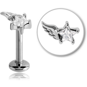 SURGICAL STEEL MICRO LABRET WITH JEWELLED ATTACHMENT - STAR WITH LEFT WING