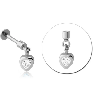 SURGICAL STEEL TRAGUS MICRO LABRET WITH JEWELLED CHARM - HEART