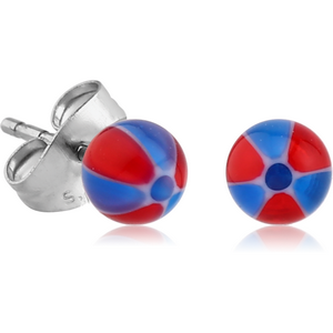 UV BEACH BALL EAR STUDS PAIR