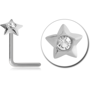 STERLING SILVER 925 JEWELLED STAR 90 DEGREE NOSE STUD