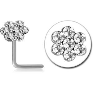 STERLING SILVER 925 JEWELLED FLOWER 90 DEGREE NOSE STUD