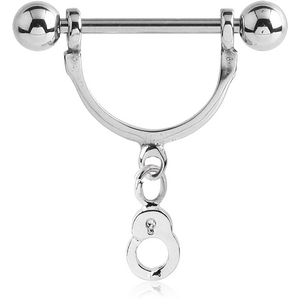 SURGICAL STEEL NIPPLE STIRRUP WITH HANDCUFF DANGLING CHARM