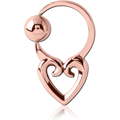 ROSE GOLD PVD COATED SURGICAL STEEL HEART SIDE BALL CLOSURE RING