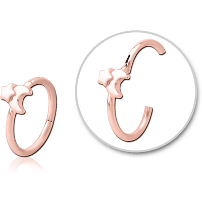 ROSE GOLD PVD COATED SURGICAL STEEL HINGED SEPTUM RING - CRESCENT AND STAR