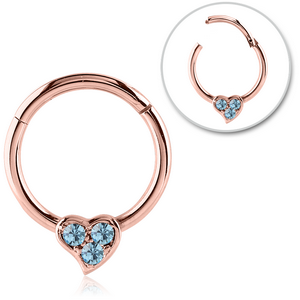 ROSE GOLD PVD COATED SURGICAL STEEL ROUND JEWELLED HINGED SEPTUM RING