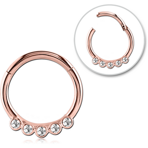 ROSE GOLD PVD COATED SURGICAL STEEL ROUND JEWELLED HINGED SEPTUM RING