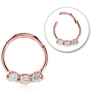 ROSE GOLD PVD COATED SURGICAL STEEL ROUND JEWELLED HINGED SEPTUM RING