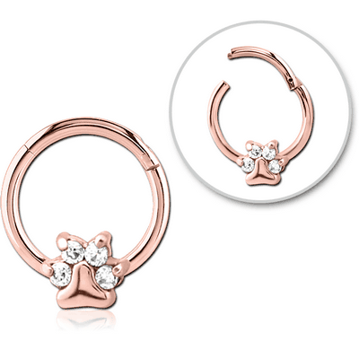 ROSE GOLD PVD COATED SURGICAL STEEL JEWELLED HINGED SEGMENT RING - ANIMAL PAW