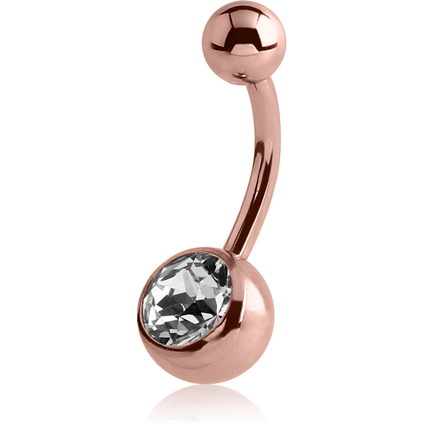 ROSE GOLD PVD COATED SURGICAL STEEL VALUE CRYSTAL NAVEL BANANA