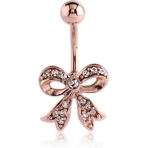 ROSE GOLD PVD COATED BRASS VALUE CRYSTALINE JEWELLED NAVEL BANANA - BOW