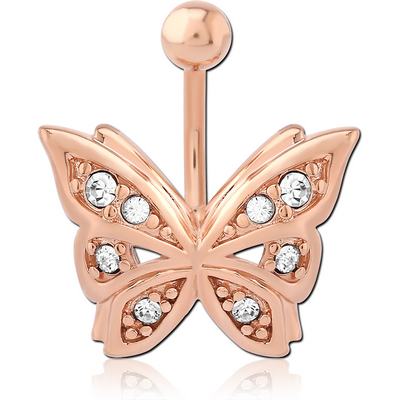 ROSE GOLD PVD COATED BRASS JEWELLED NAVEL BANANA - BUTTERFLY