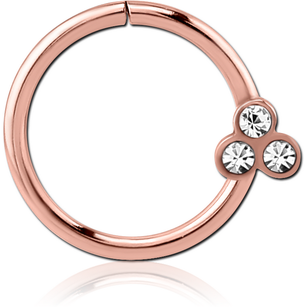 ROSE GOLD PVD COATED SURGICAL STEEL JEWELLED SEAMLESS RING - ROUND WITH 3 GEMS